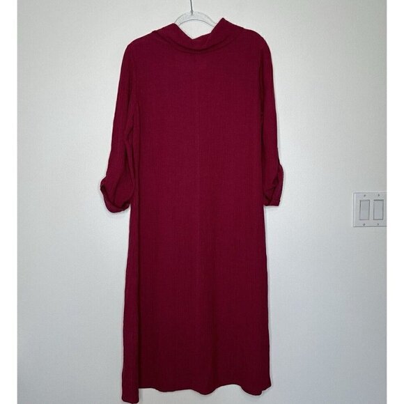 Soft Surroundings Everly Gauze Midi Dress Cowl Neck Berry Size M Roll tab Sleeve - Picture 3 of 10